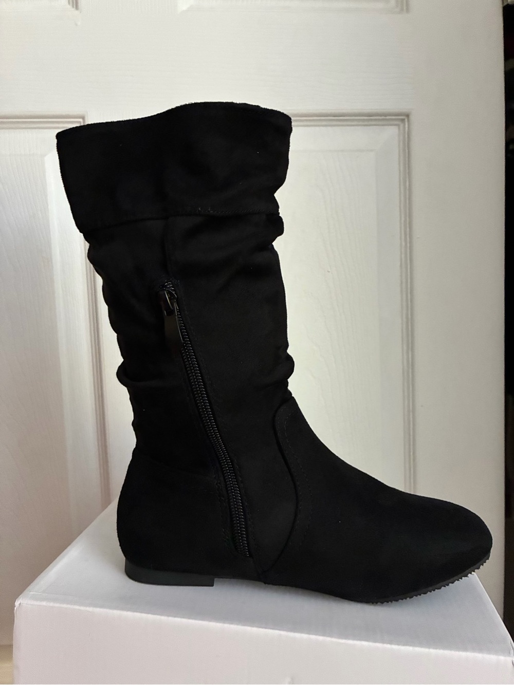 Dream Pairs Black Girls Mid-Calf Zip Slouch Boot